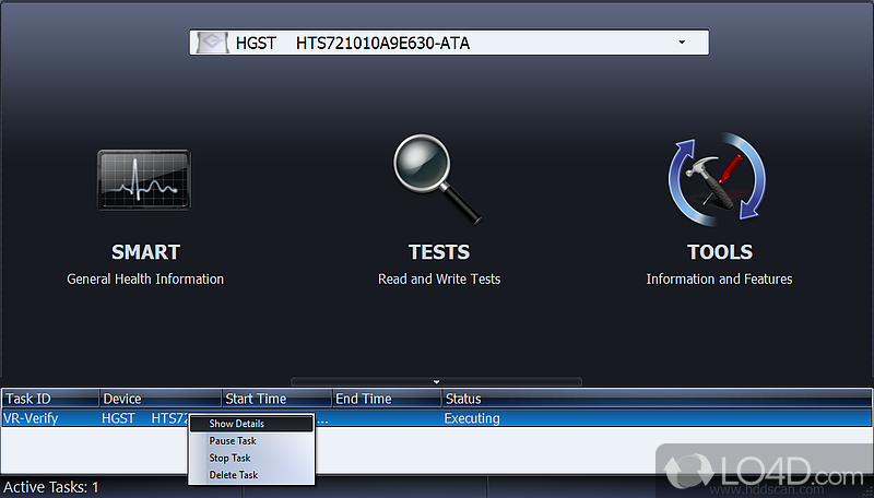 HDD Scan: User interface - Screenshot of HDD Scan