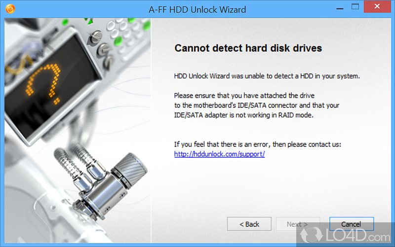 Removes passwords from connected hard drive media - Screenshot of HDD Unlock Wizard