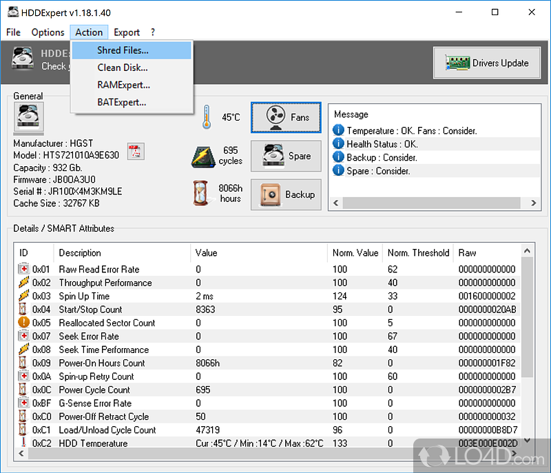 Bring up S.M.A.R.T. attributes - Screenshot of HDDExpert Portable