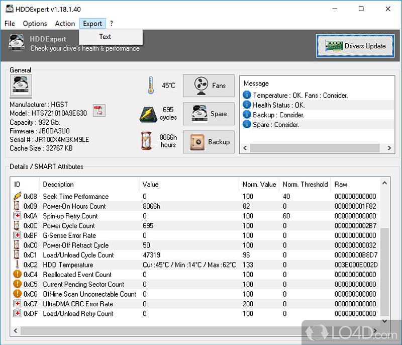 Version of SMART hard drive diagnostics tool - Screenshot of HDDExpert Portable