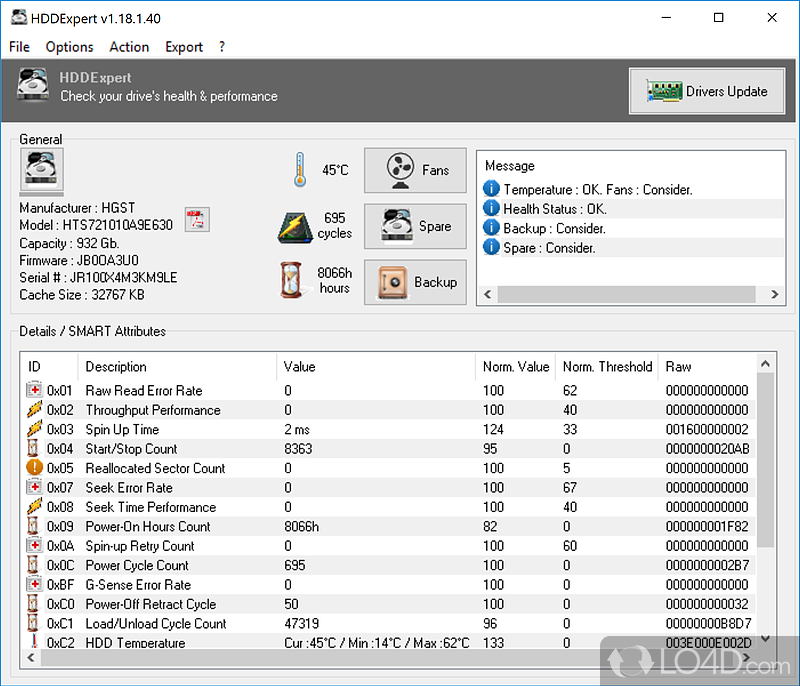 Software solution that helps users interpret the SMART attributes of their hard-disks - Screenshot of HDDExpert