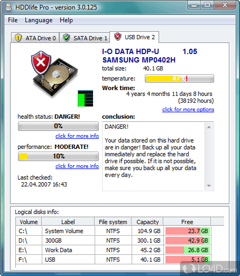 Detect possible hard disk failures before they occur - Screenshot of HDDlife