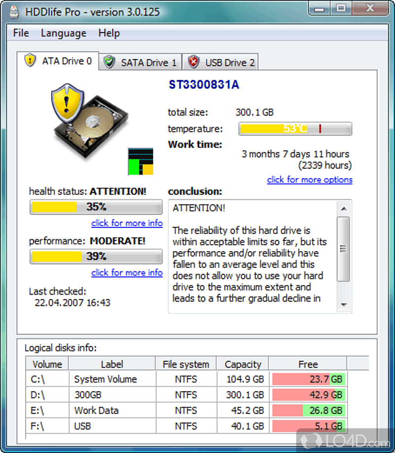 HDDlife Pro: Data storage - Screenshot of HDDlife Pro