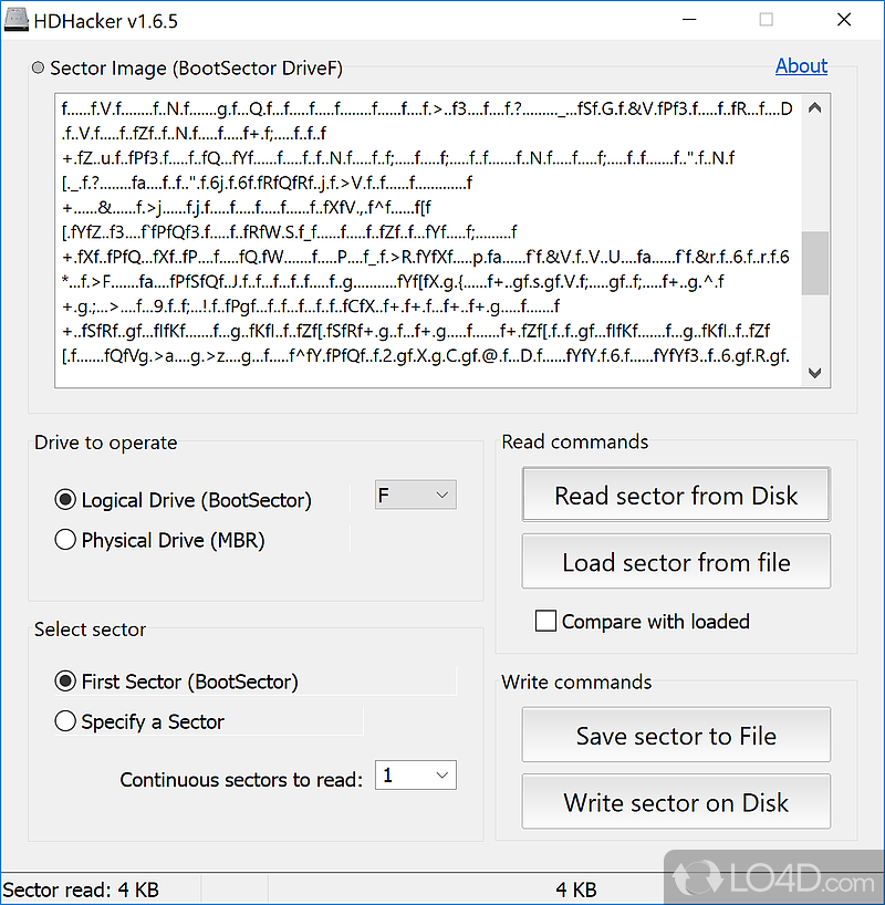 View, save, restore the MBR with this tool that can read sectors from hard disk, write them to disk - Screenshot of HDHACKER