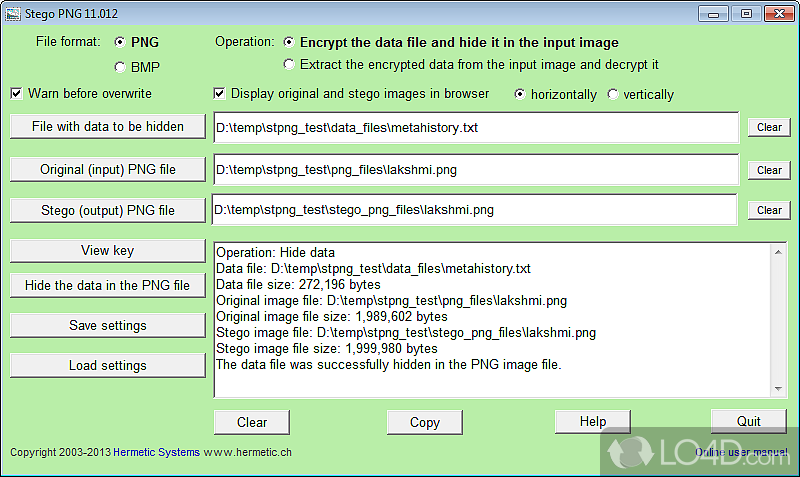 Hermetic Stego: User interface - Screenshot of Hermetic Stego