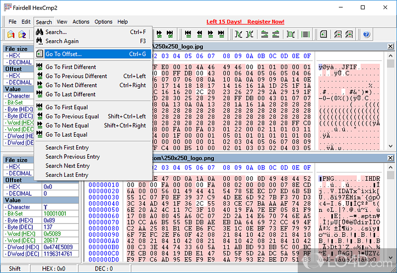 HexCmp: User interface - Screenshot of HexCmp