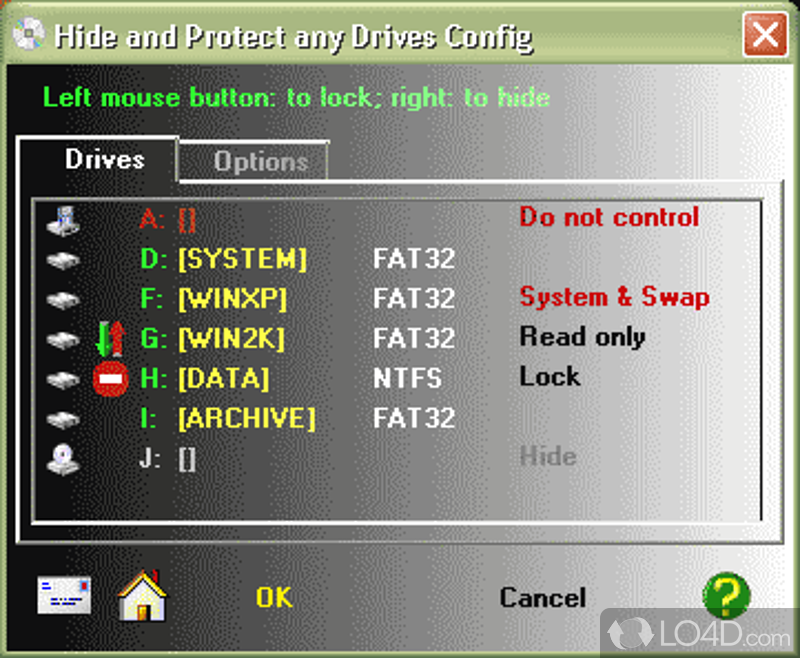 Protect Hard drive, CD, DVD, floppy and flash - Screenshot of Hide and Protect any Drives