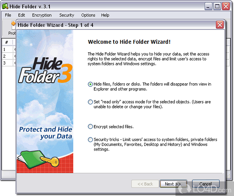 Hide Folder: User interface - Screenshot of Hide Folder