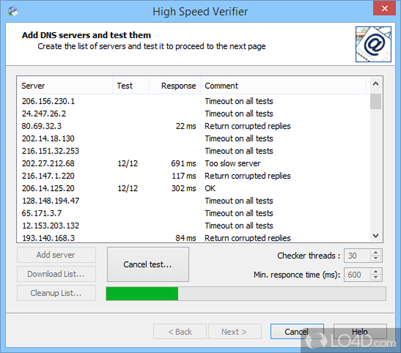 Software designed to remove dead emails from huge mailing lists - Screenshot of High Speed Verifier