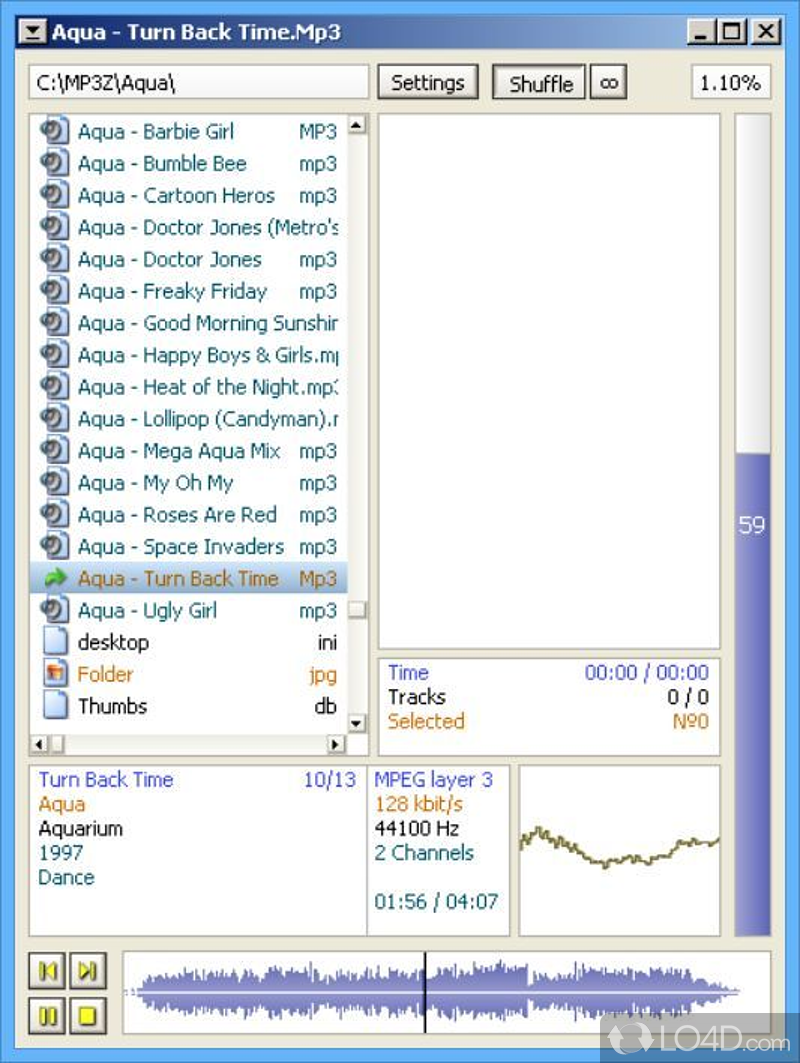 Audio player which supports cue files with a transparent GUI - Screenshot of Hokrain