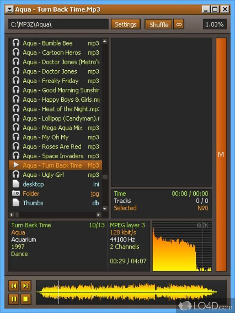 -looking and app whose purpose is to provide you with a means of listening to audio tracks and view waveforms - Screenshot of Hokrain