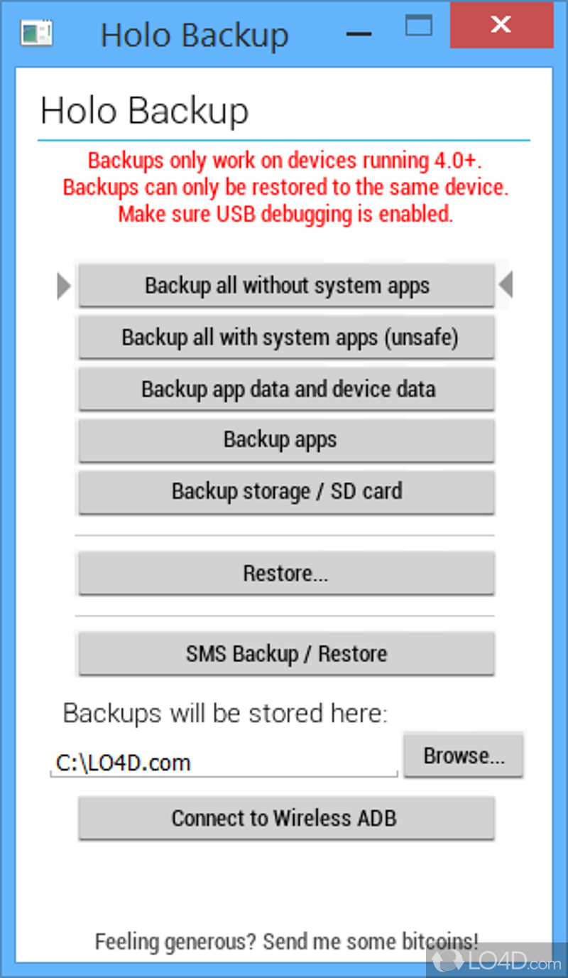 Software solution that comes in when you want to create a backup for Android phone - Screenshot of Holo Backup