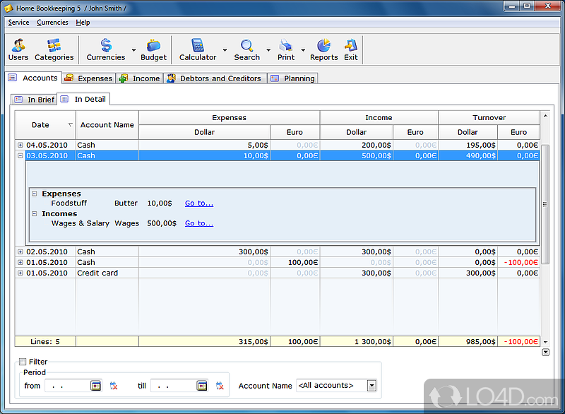 Save yourself from debt and make your money go further - Screenshot of Home Bookkeeping