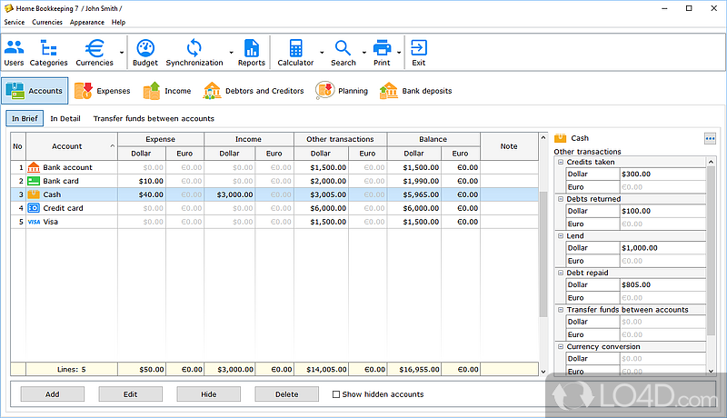 Intuitive GUI layout - Screenshot of Home Bookkeeping