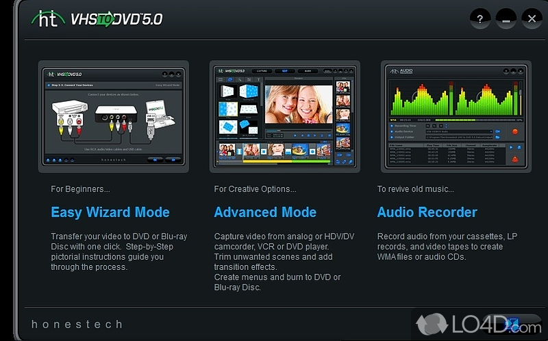 Compact and app that encompasses video or audio recording with playback device data burning to DVD or Blu-ray - Screenshot of VHS to DVD Converter
