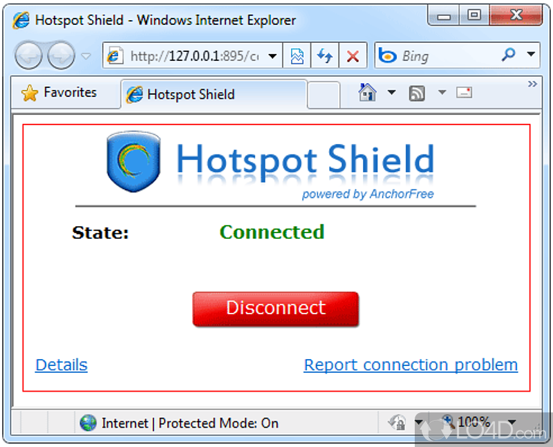 Configure connections and protection level - Screenshot of Hotspot Shield