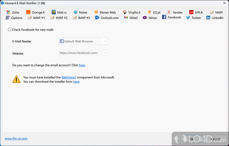Howard Email Notifier: User interface - Screenshot of Howard Email Notifier