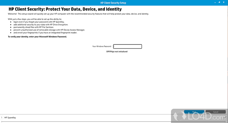 HP Client Security Manager: User interface - Screenshot of HP Client Security Manager