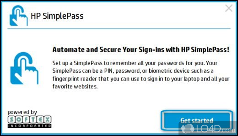 Log in using your fingerprint - Screenshot of HP SimplePass
