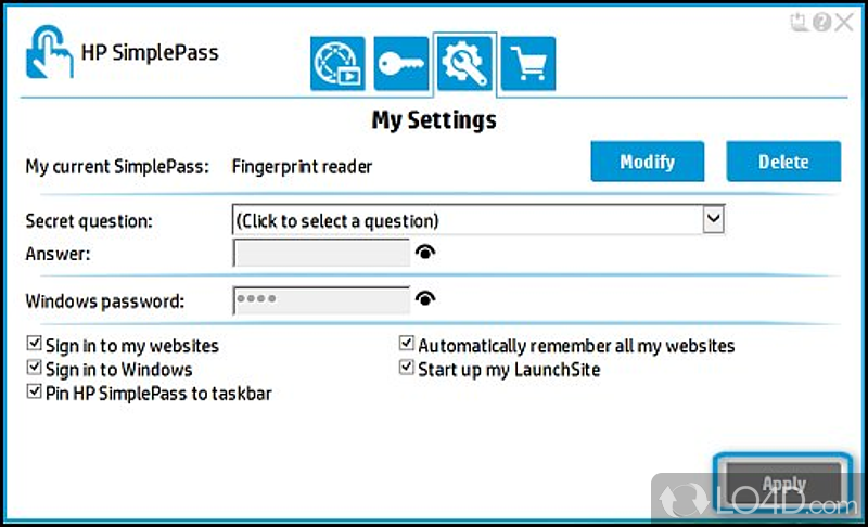 Free Software for Security Fans - Screenshot of HP SimplePass