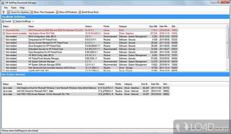 Automate the update process for HP laptops - Screenshot of HP SoftPaq Download Manager