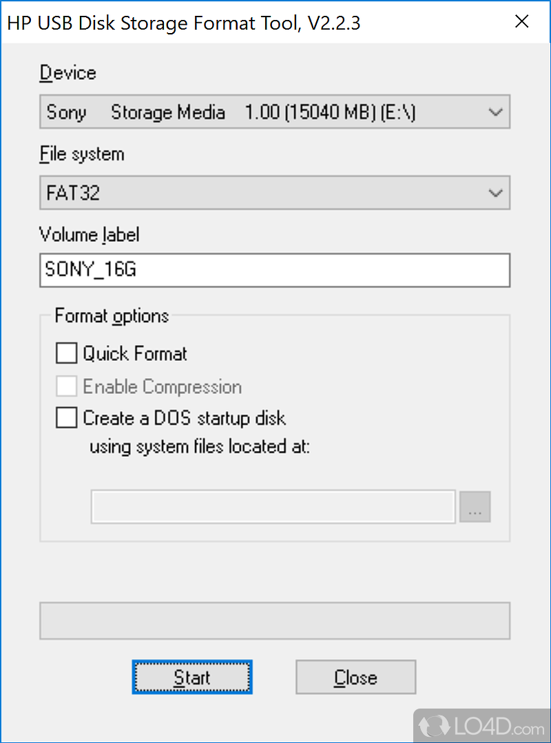 Easy to deploy and put to good use - Screenshot of HP USB Disk Storage Format Tool