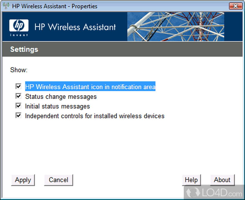 Sports a simple interface - Screenshot of HP Wireless Assistant