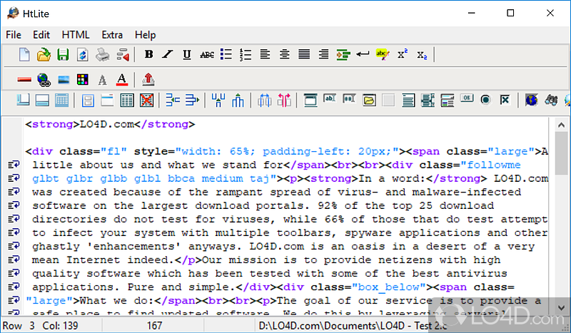 Modify HTML or XHTML files with this website editor - Screenshot of HtLite