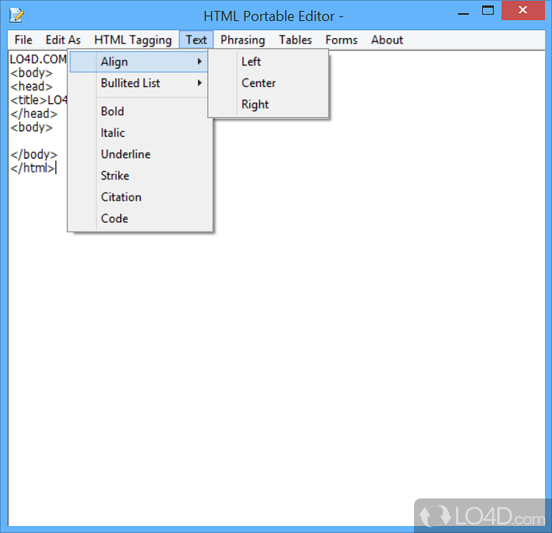 HTML Portable Editor: User interface - Screenshot of HTML Portable Editor