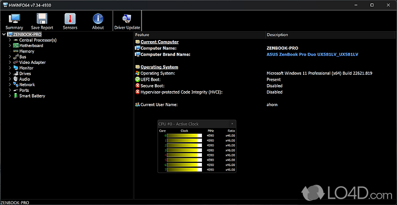 Shows extensive information on the computer's hardware components such as HDD temp - Screenshot of HWiNFO