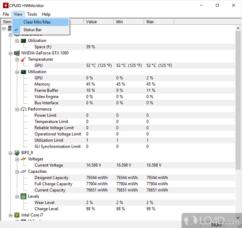 View monitoring data and create detailed reports - Screenshot of HWMonitor