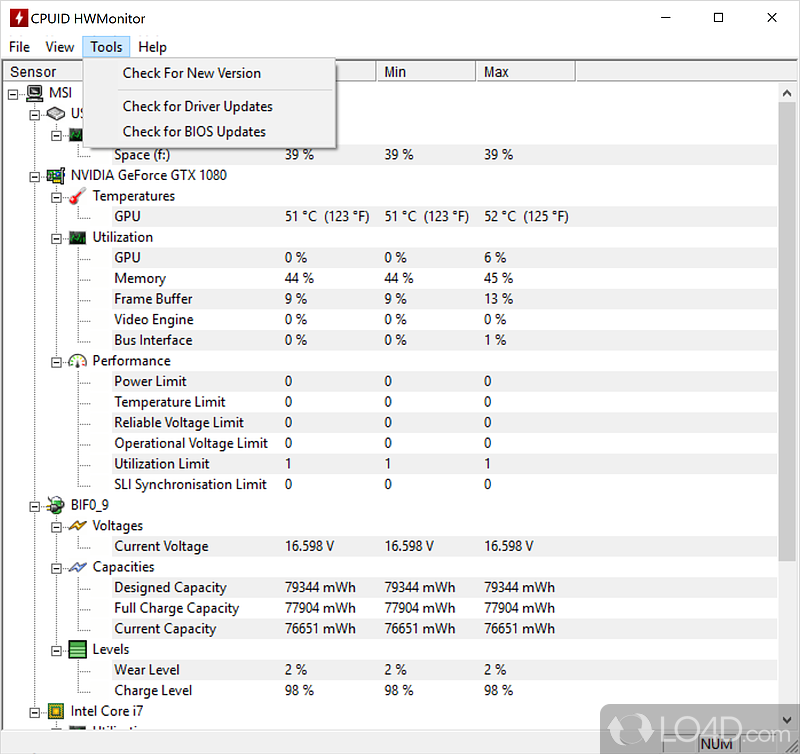 Monitor the hardware (temperatures, fans speed ..) - Screenshot of HWMonitor