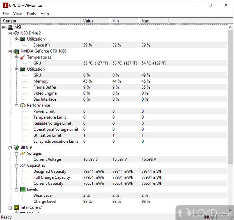 Hardware monitoring software that will read the system's main health sensors for the most common chips - Screenshot of HWMonitor