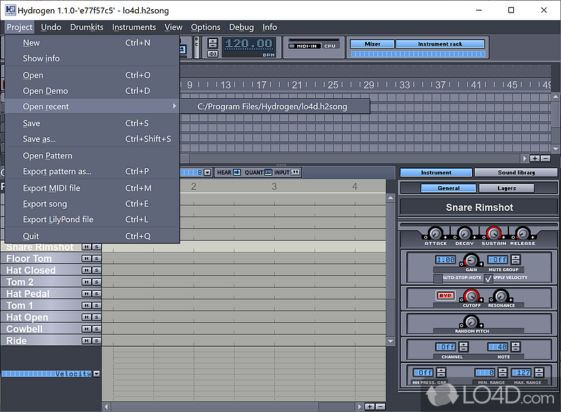 A free programmable drumming application - Screenshot of Hydrogen