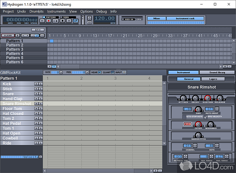 Drum patterns for your own music style - Screenshot of Hydrogen