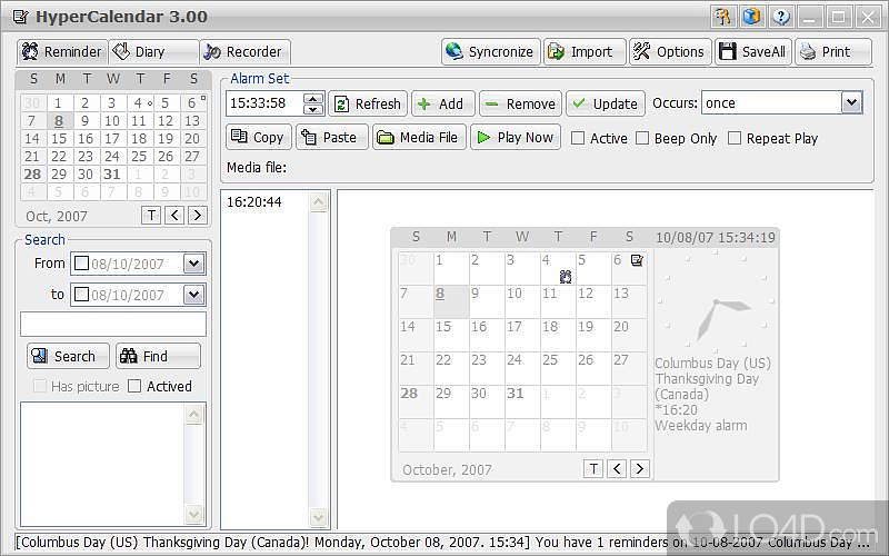 Diary options and general tweaks - Screenshot of HyperCalendar Free