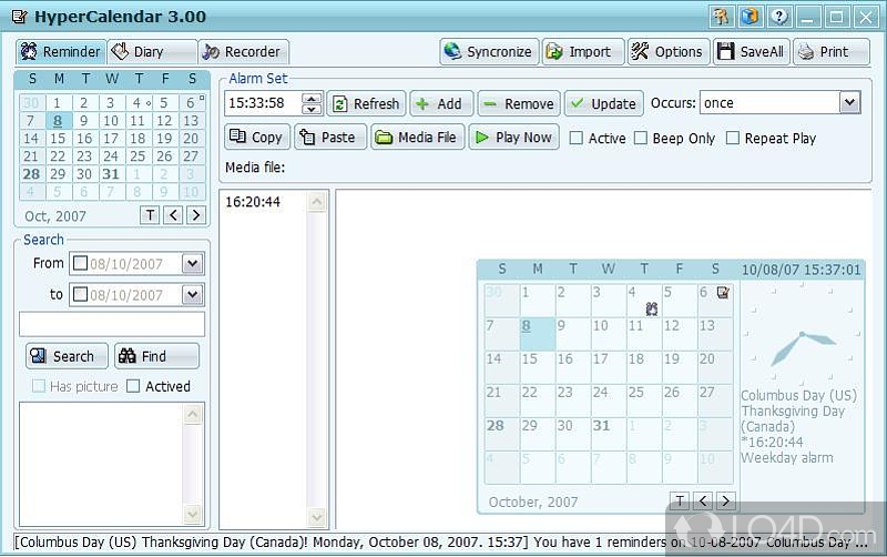 Transparent desktop calendar,multimedia remin - Screenshot of HyperCalendar Free
