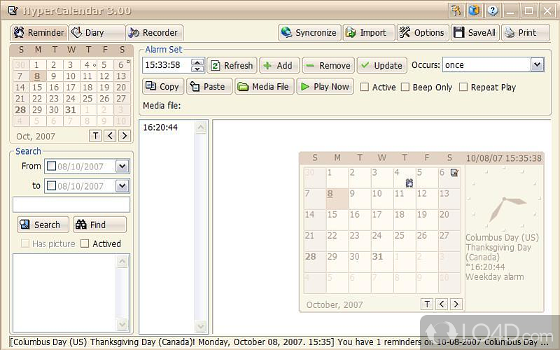 Transparent desktop calendar,multimedia reminder,analog clock,encrypted rich tex - Screenshot of HyperCalendar Free