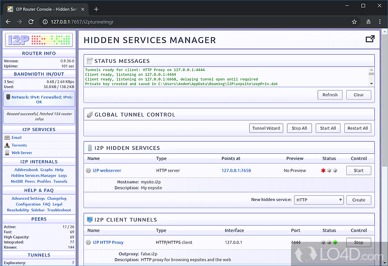 Providing end-to-end encryption for users to communicate - Screenshot of I2P