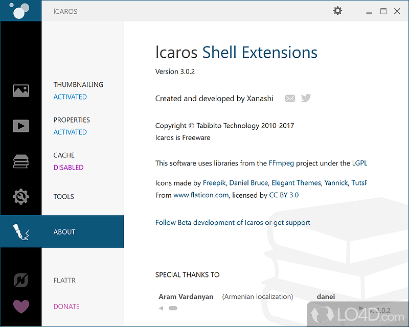 Icaros Shell Extensions: User interface - Screenshot of Icaros Shell Extensions