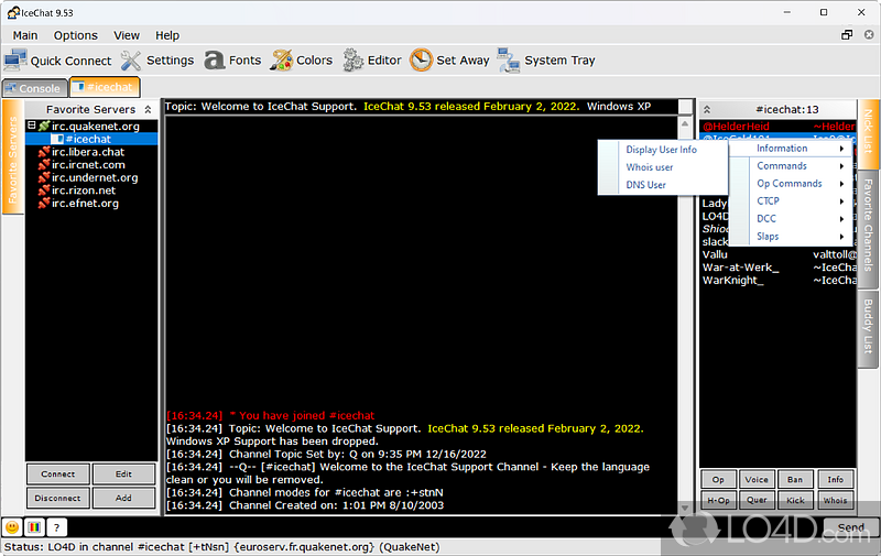 Chat on IRC channels - Screenshot of IceChat