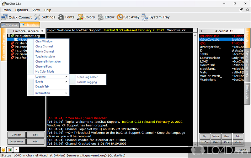 Internet Relay Chat client - Screenshot of IceChat