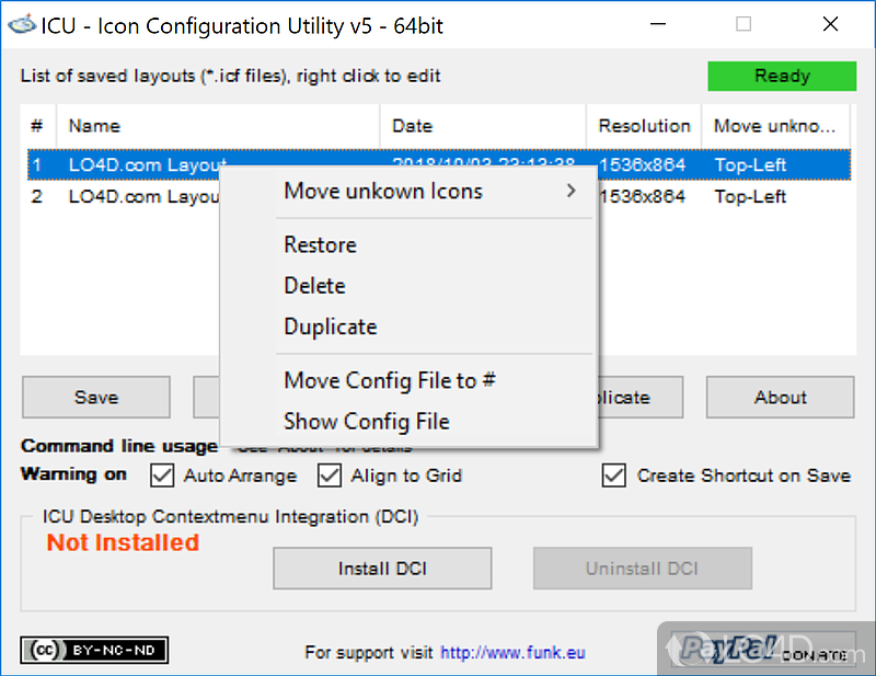 Save and restore the position and setup of icons on desktop - Screenshot of Icon Configuration Utility