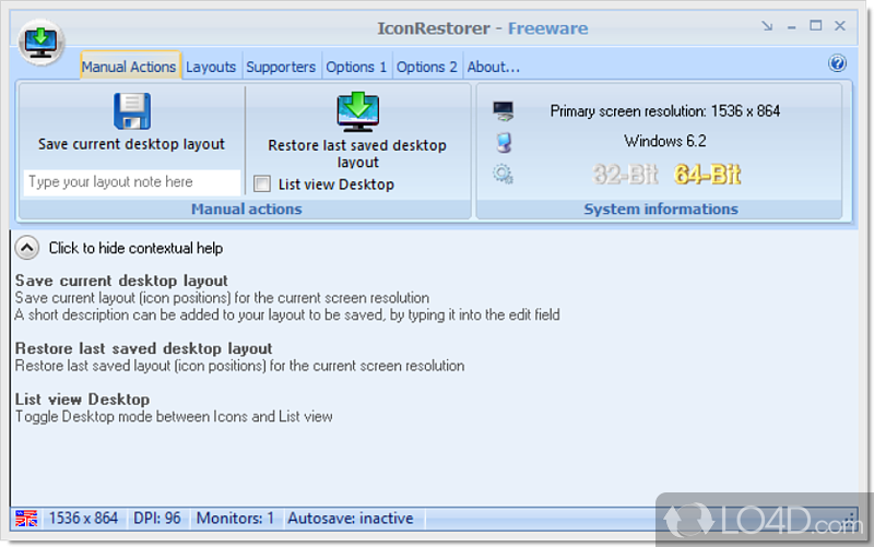 Automatically restore and backup icon positions on the desktop - Screenshot of IconRestorer
