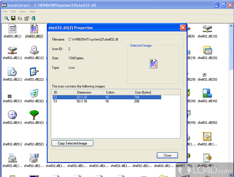 Extract icons from EXE, DLL, OCX and CPL files - Screenshot of IconsExtract