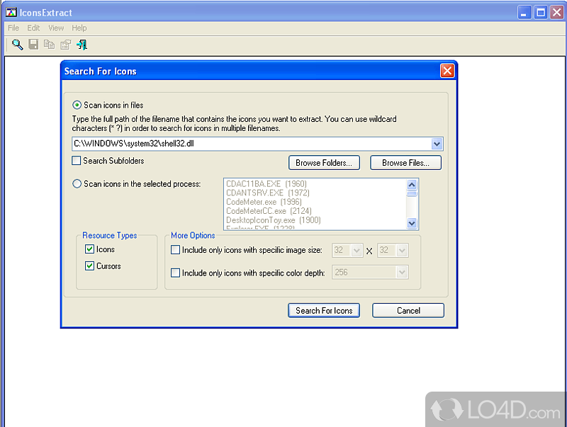 Extract icons and cursors from EXE/DLL files - Screenshot of IconsExtract