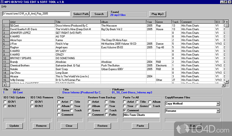 ID3Tag tool edit, sort, copy & rename files - Screenshot of ID3 Edit and Sort Tool