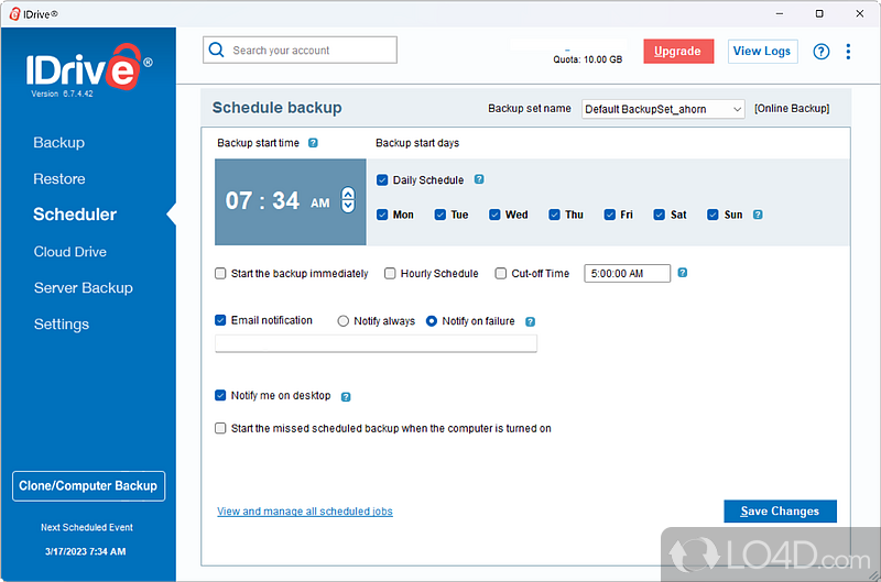 Backup and restoring operations - Screenshot of IDrive Classic