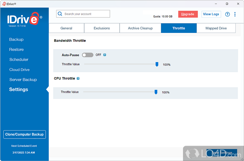 IDrive Classic: User interface - Screenshot of IDrive Classic