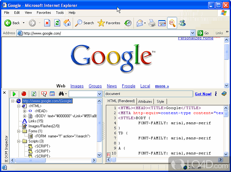 IE add-in to inspect and edit the HTML DOM - Screenshot of IE DOM Inspector